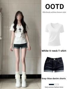ZUKUN | New Slim Fitted V-Neck Short Sleeve T-Shirt
