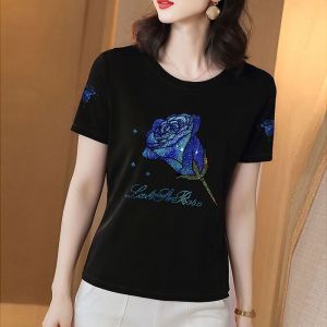 QIAOXIZI | Large Size Short Sleeve Glitter Decorated T-shirt
