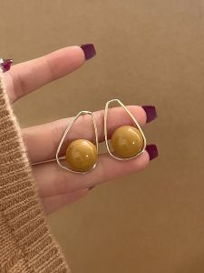 Trendy Half Circle Resin Earrings Hollow out Geometric Yellow Brown Tea Milk Drink Design Korean Style Fashion Jewelry Accessories