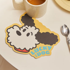 Adorable Pumzika Original Dog Cartoon Leather Print Dining Mat as Writing Pad And Coaster Irregular Shape for Childrens Use