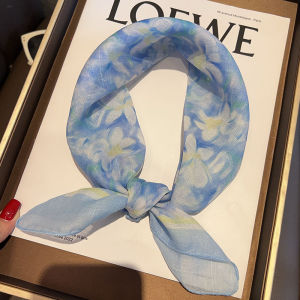 Delicate Pink Rose Cotton Linen Small Square Scarf Sweet Countryside Floral Decoration Head Wrap Neck Warmer Spring Summer New Style for Women