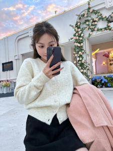 Casual round Neck Knitted Open Cardigan Womens Winter Slimming Base Layer Top Versatile Stylish Design Long Sleeve Wool Blend