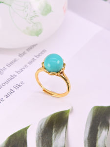 Mongolian Pine Green Turquoise Ring Simple  S925 Silver Plated Gold Adjustable Ring Womens Elegant Versatile Hand Jewelry