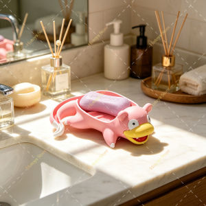 Takara Tomy | Pokemon Figure Slowpoke Soap Dish Drain Box Model Toy 3D Printed Cute Soap Holder Pink Cartoon Slowpoke Soap Dish Bathroom Decor