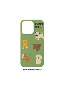 Adorable Green Dog Phone Case Full Protection Cute Pet  16PROMAX Compatible Matte Finish Biodegradable Eco-Friendly