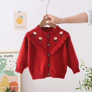 Korean Style Girls Long Sleeve Knitted Cardigan Sweet Versatile Top Childrens Spring Fashion Outerwear Cotton Polyester Blend