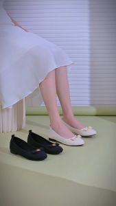 Giày Búp Bê MWC 2314 - Giày Búp Bê Chất Liệu Da Tổng Hợp Vân Nổi Đính Nơ Nhỏ Xinh Tiểu Thư Thanh Lịch