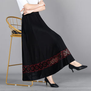 Summer 2023 Elegant Black Hollow out Rhinestone Half-length A-line Skirt Dancing Skirt Large Swing Natural Waist Korean Style