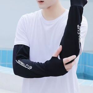 Men Ice Silk Cool Loose Large Arm Sleeves Sun UV Protection Driving Motorcycle Cycling Arm Gloves Long Sleeves Hand Protector Outdoor Arm Hand Cover Sunscreen Cooling Breathable Sunblock Cute Fashion Korean Design