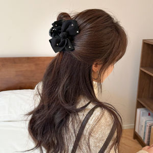 Medium Size Black Bow Tie Hair Clip Shark Clamp Womens Half Updo Hair Grips Korean Style Fashion Hair Accessories