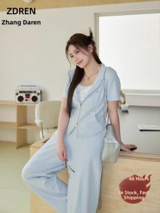 ZHANGDAREN | Bộ Đồ Giảm Cân Dành Cho Phụ Nữ Mũi Khoáng Áo Tay Ngắn Mùa Hè Quần Ống Rộng Thun Cao
