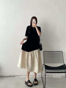 Váy Dài Tay Rộng Rãi Mùa Hè Mới Cho Phụ Nữ Béo Dáng Chữ a Xếp Nếp Che Giấu Thịt Váy Dài Tay Ngắn