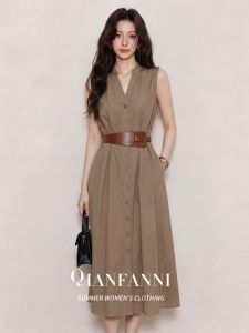 QFN | Elegant Business Casual Sleeveless Dress Brown