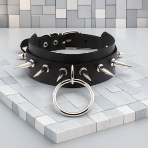Exaggerated Harajuku Style O Ring Collar Nightclub Bar Street Rivet Spiked Collarbone Chain Necklace
