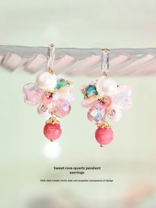 Caromay Sweet Powder Crystal Pendant Earrings for Women Accessible Luxury Fancy Earrings Niche Design Elegant Unique Earrings