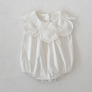 0-24M Cotton Summer Baby Girl Clothing Newborn Baby Girl Romper Splicing Toddler Baby Girl Sleeveless Petal Collar Jumpsuit