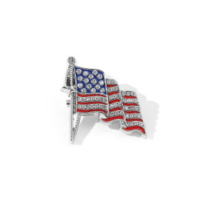 American Flag Brooch Pin Crystal Rhinestone Waving USA Flag Lapel Pin Enamel US Flag Badge Jewelry Gift
