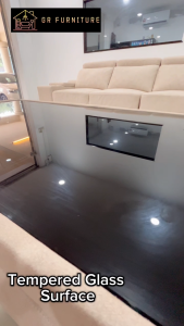 GR Furniture Easy Clean Rectangle Coffee Table With Tempered Glass Surface And Two Mini Stool Living Home Room