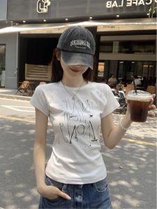 Áo Thun Cotton Tay Ngắn in Chữ Thiết Kế Đa Năng Cho Nữ Mùa Thu 2025 Phong Cách Mới Ôm Vừa Vặn Áo Cổ Tròn