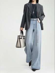 HIPPIE MISS | Bohemian Light Color Pear Shape Slimming Loose Fit Womens Wide Leg Jeans