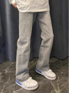 American High Street Retro Vibe Mens Straight Leg Jeans Spring Autumn Slimming Bootcut Pants mid Waist Long Trousers