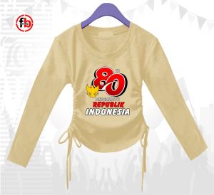 KAOS ATASAN ANAK PEREMPUAN DIRGAHAYU RI 80 MODEL CROP TEE SERUT 2 SISI FLEKSIBEL LENGAN PANJANG