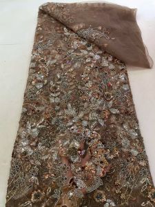 African Groom Embroidered Sequin Lace Fabric 5 Yards French Nigerian Beaded Lace Fabric for Wedding Dress Sewing