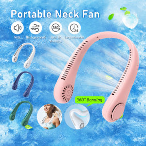 Portable Neck Fan USB Fan Cooler Wireless Hands-free Leafless Hanging Neck Fan USB Rechargeable Lazy Neck Hanging Dual Cooling Mini Fan Hanging 挂脖风扇