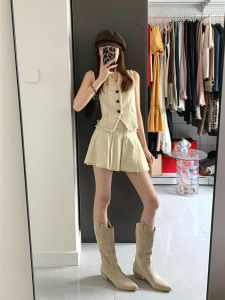 Fancy Dress Suit Female Elegance Sleeveless Vest Top Pleated Skirt Vest Two-piece Set Summer