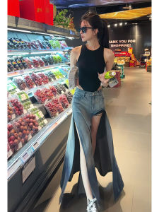 กระโปรงยีนส์ทรงเอเอวสูงเซ็กซี่สำหรับผู้หญิงในช่วงฤดูร้อนปี 2025 กระโปรงทรงเอยาวปานกลางสำหรับใส่ไปทำงาน