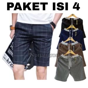 PROMO 80RIBU DAPAT 4PCS CELANA TARTAN PENDEK PRIA DEWASA BAHAN SEMI WOLL