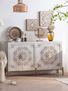 French Vintage Wooden Entrance Cabinet White Storage Decorative Luxury Hallway Sideboard Multi-Functional Solid Wood Furniture