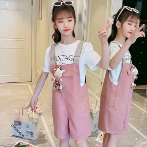 SOKU ชุดเอี้ยมเด็กญ ชุดเอี๊ยมเด็กผู้หญิงเหมาะกับฤดูร้อน ใหม่กางเกงเด็กฤดูร้อนเสื้อผ้า กางเกงเด็กหญิงเด็ก กางเกงเด็กหญิง 5 ปีขึ้นไป