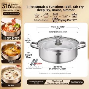 DEBO | Food Grade 316 Stainless Steel Thickened Soup Pot
