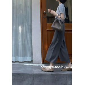 Quần Ống Rộng Cạp Cao Màu Xám Thường Ngày Cho Nữ Mùa Thu Rộng Rãi Quần Dài Thẳng Quần Dài Phong Cách Harem Quần Dài