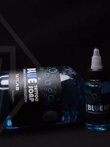 Blue Tattoo Cleansing Soap 40ml Travel Size & 500ml Refill | Hypoallergenic Bubble Wash for Tattoo Aftercare | Artist-Recommended Soothing Solution with Aloe Vera | Studio Grade Sanitation