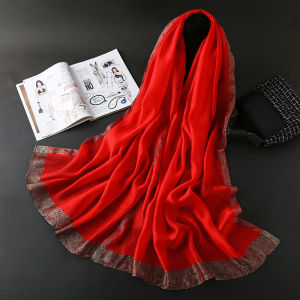 Elegant Long Silk Scarf Womens Fashionable Red Color Versatile Spring Autumn Winter Scarf Thin Shawl for Mothers And Grandmothers