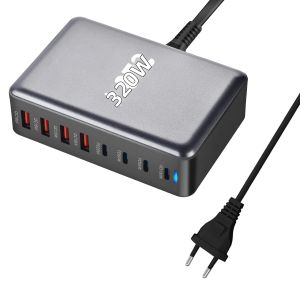 Sạc Nhanh Để Bàn GaN 320W Với 8 Cổng Type-C PD Dành Cho Máy Tính Bảng & Điện Thoại Thông Minh Trạm Sạc Di Động Với Đầu Ra USB Type-C