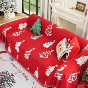 Topstar 2026 Christmas Sofa Blanket with Tassel Chenille Xmas Design Sofa Cover Slipcover Christmas Home Decor
