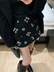 Pusumede Retro Half-length Skirt Womens Fashion Design High-waist A-line Bodycon Short Skirt Elegant Polyester Wool Blend