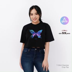 Aerostreet T Shirt Oversize Crop Top Butterfly Art Black 1C001 Desain Seni Kupu-Kupu Bahan Lainnya - Lazada