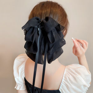 French Gentle Elegant Ribbon Oversized Bows Ribbon Hairpin Female Back Head Clamp Hairpin Headdress Clip