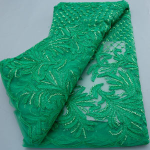 Emerald Green 5Yards African Tulle Lace Fabric 2026 Embroidered Nigerian Mesh Lace With Sequins For Party Dress Sewing Fabric