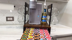 Coffee Machine Rack Organizer With Drawer Coffee Pod Organizer Coffee Organizer with Cup Holder Storage Organizer Cups Capsule with Sliding Baskets for Coffee Bar Kitchen