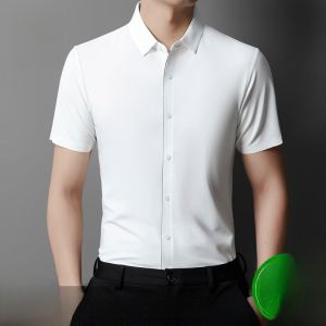 ROMON | Lormen Ice Silk Short Sleeve Shirt Mens Summer Thin No-iron Casual Pure Color Mid-aged Dad Shirt Fashionable Standard Fit