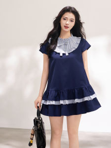 KEIKO | Navy Check Frilled A-Line Dress