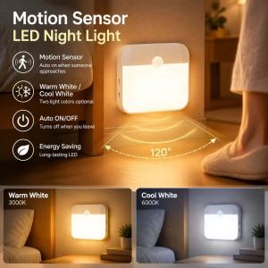 KEBIDU Motion Sensor Led Night Light Usb Charging Square Lamp for Bedroom Kitchen Stair Hallway Wardrobe Cupboard Lighting