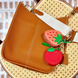 Strawberry Fruit Charm Coin Purse Cute Key Chain Mini Pouch Wallet Gift For Girl Women PU Leather Pendant Wallet Coin Bag