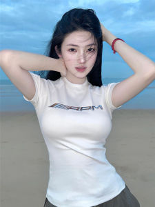 Sweet Cool American Liquid Metal Print Short Sleeve T-Shirt for Women New Summer Style Spicy Girl Short Slim Fit Pullover