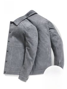 ROMON | Romon Mens Casual Suede Jacket Spring Autumn Fashionable Lapel Workwear Coat Long Sleeve Standard Fit Anti-Wrinkle Treatment